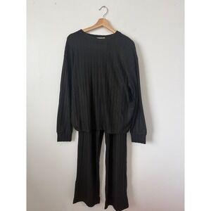 UVN Women's Ribbed Long Sleeve Top & Bottoms Set – Black – Size Large – NWT